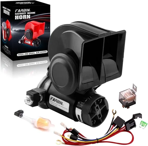Vista 17 de FARBIN Bocina de aire para bocina de tren de coche para camiones, kit de bocina de coche ruidosa con botón Compact, blue, 12V 150dB loud, with