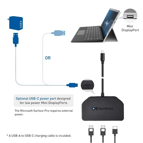 Vista 6 de Cable Matters 101065, divisor Mini DisplayPort/DisplayPort (2 DP + 1 HDMI), DP MST Hub con 2 puertos de pantalla y 1 HDMI para Windows,