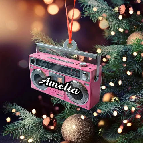 Vista 6 de Adorno de radio personalizado 2025, adorno de radio retro personalizado, cinta de cassette, adornos retro, adornos de radio de Navidad, adornos