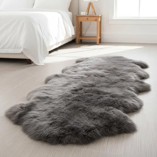 Vista 35 de Alfombra de Piel de Oveja Genuina Azul Playa de 2x3 pies, Alfombra de Acento de Piel Real Suave de Una Sola Piel para Silla, Funda de Asiento