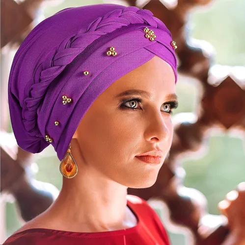 Vista 7 de 6 Pieces African Women Turban Cap Headscarf Beanie Twisted Braid Wrap Headwrap