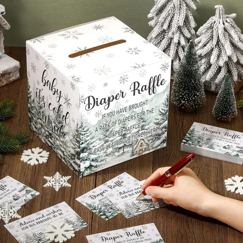 Vista 5 de Teling 51 boletos para rifas de pañales con caja de tarjetas, decoración de baby shower, caja de revelación de género para fiesta de rifas