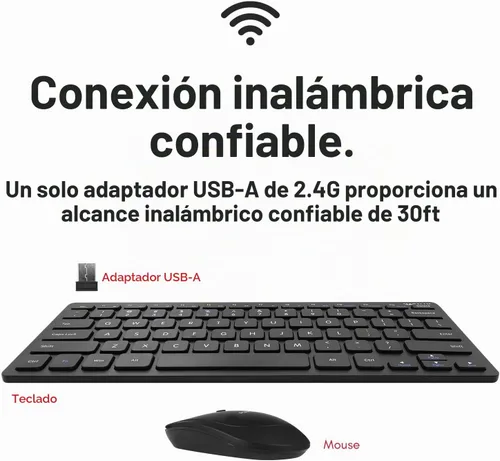 Vista 3 de Macally Pequeño teclado inalámbrico y mouse combinados – Dúo de productividad silencioso – Teclado compacto inalámbrico 2.4G y mouse para PC – Mini