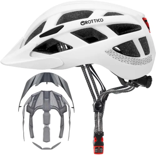 Vista 9 de Casco de bicicleta para adultos, hombres y mujeres, con luz - Casco de bicicleta de montaña y carretera con almohadillas de repuesto y visera