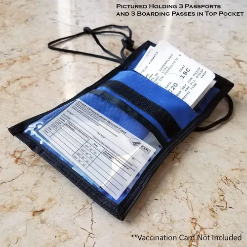 Vista 3 de Specialist ID Paquete de 2 carteras para pasaporte de viaje, ventana de exhibición de 4 x 3, cordón ajustable con ranuras para bolígrafo y 3
