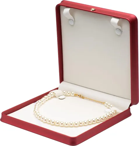 Vista 6 de Cadena larga de perlas PU collar caja de regalo vitrina soporte de almacenamiento (rojo)