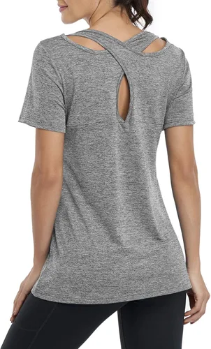 Vista 2 de Kimmery - Blusa de yoga para mujer manga corta cuello redondo espalda cruzada