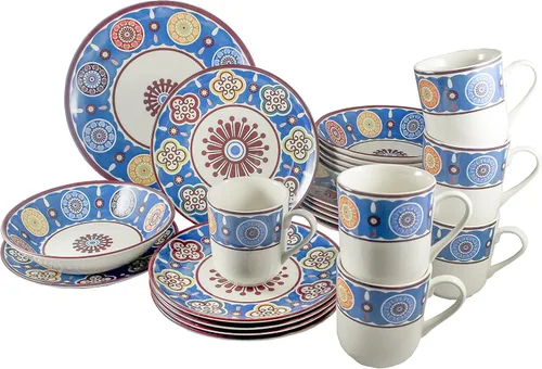 Vista 21 de TUDOR ROYAL - Juego de vajilla redonda de porcelana de 12 piezas, servicio para 4, diseño azul aster, multicolor floral, platos, tazones, tazas