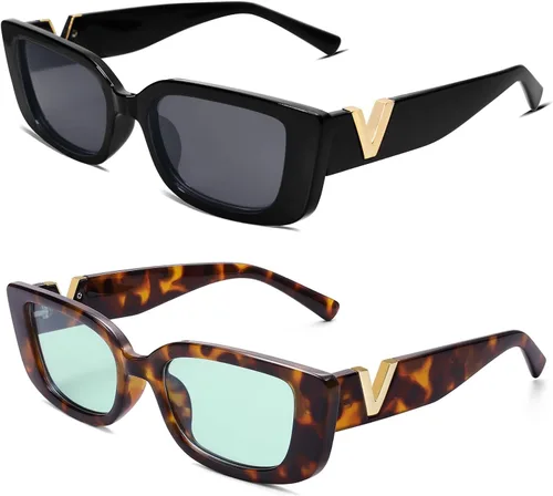Vista 6 de Allarallvr Lentes de sol rectangulares para mujer, estilo retro de los años 90, Y2K, clásicos, vintage, cuadrados, AR82037