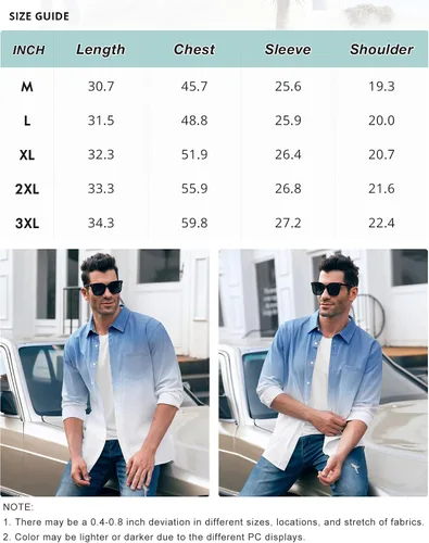Vista 5 de Mens Gradient Linen Shirts Casual Button Down Long Sleeve Hippie Shirts