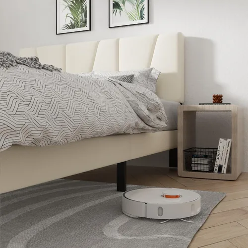 Vista 5 de CXVX Estructura de cama de plataforma de tamaño completo con cabecera tapizada geométrica, sin ruido, soporte de listones de madera, no necesita