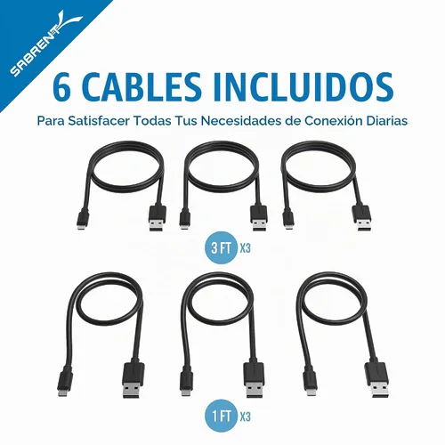 Vista 2 de SABRENT Paquete de 6 cables micro USB de alta calidad de 22 AWG (X3-3 pies + X3-1 pie) de alta velocidad USB 2.0 A macho a micro B cables