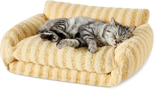 Vista 14 de Hollypet Cama para gatos, mullida, multifuncional, de doble capa, suave para mascotas, sofá ortopédico para gatos y perros pequeños, color beige