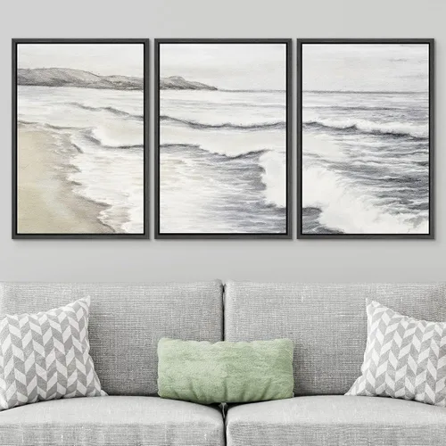 Vista 3 de SIGNWIN Lienzo enmarcado para pared, juego de arte con olas del océano, playa, orilla, paisaje marino, naturaleza, vida silvestre, ilustraciones