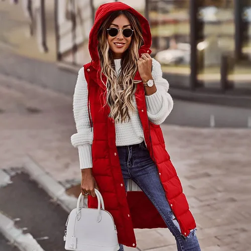 Vista 3 de Abrigos para mujer, invierno, otoño y temperamento, sin mangas, cárdigan de algodón de longitud media