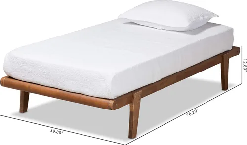 Vista 3 de Baxton Studio Kaia Mid-Century - Marco de cama moderno de madera con acabado marrón nogal, tamaño individual
