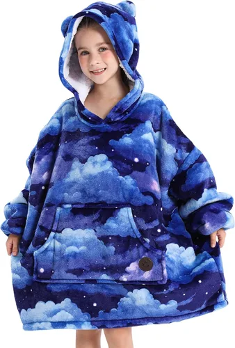 Vista 14 de THREE POODLE - Manta con capucha portátil para mujeres, sudadera con capucha de sherpa de gran tamaño para adultos hombres, mantas con capucha