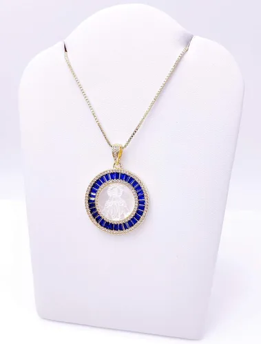 Vista 3 de Collar de medalla milagrosa de madre perla para mujer cadena chapada en oro de 18 quilates M Cristal Chapado en oro