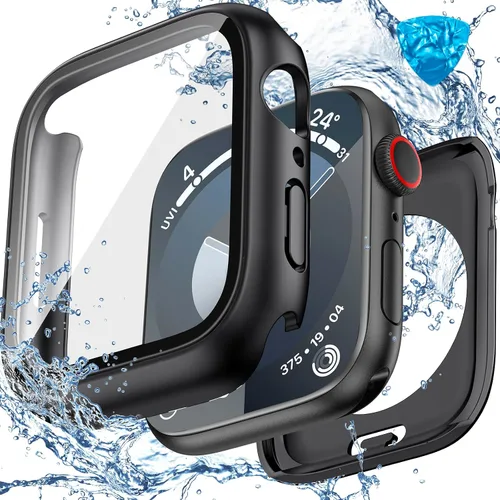 Vista 24 de 3 en 1 Goton Estuche impermeable duro para Apple Watch, protector de pantalla de 40mm, cubierta frontal de vidrio templado protectora completa