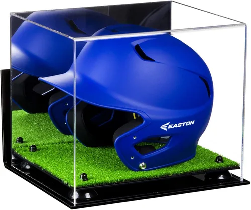 Vista 145 de Better Display Cases Vitrina acrílica para casco de bateo de béisbol con espejo, elevadores rosados, montaje en pared y base de espejo (V22/A012)