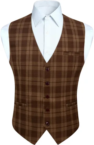 Vista 34 de HISDERN Vest 101 - Chaleco de traje ajustado para hombre con 3 bolsillos para negocios, formal, boda, baile de graduación y esmoquin casual a1-Negro