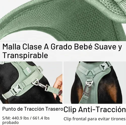 Vista 4 de Arnés reflectante para perro para todo tipo de clima, sin tirones, con código QR, antipérdida, ajustable, de liberación rápida, arnés acolchado