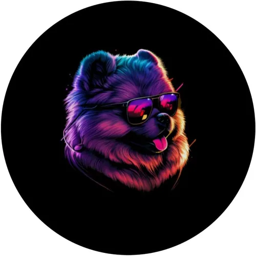 Vista 3 de Divertido Chow Chow Dueño de perro Vaporwave Notorious DJ PopSockets PopGrip intercambiable