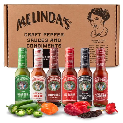 Vista 10 de Melinda's Chef Fig's Heat & Flavor Collection - Juego de regalo de salsa picante gourmet con una variedad de sabores y niveles de especias, incluye