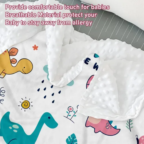 Vista 6 de Manta de doble capa para bebé con nombre personalizado, estampado de dinosaurio blanco, manta de ropa de cama personalizada para Halloween, para 03