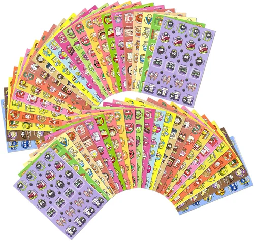 Vista 9 de Calcomanías para rascar y oler, 576 piezas de calcomanías con olor a frutas y alimentos, 24 hojas de aromas, 144 diseños, calcomanías de recompensa