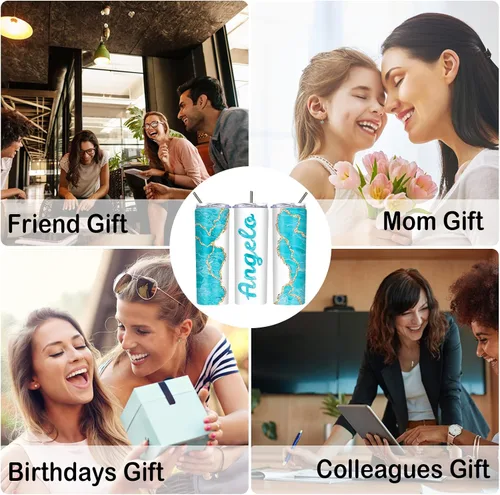 Vista 7 de Vasos delgados personalizados con tapas y pajitas de 20 onzas, diseño de mármol personalizado, vasos de acero inoxidable delgados con nombre