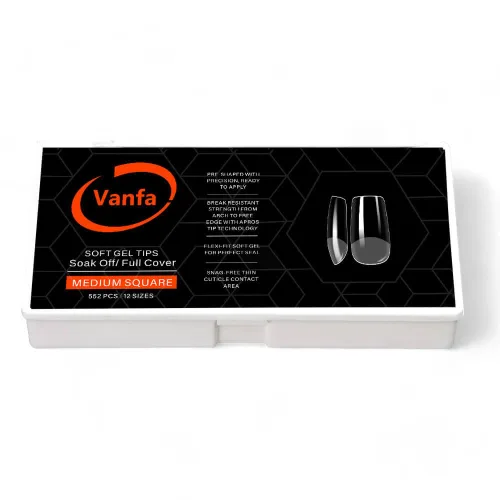 Vista 18 de Vanfa Punta de gel suave para extensiones de uñas, puntas de uñas a presión, puntas de cobertura completa (transparente - almendra mediana)