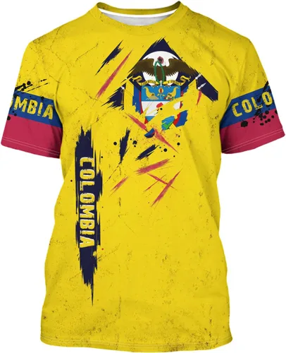 Vista 6 de BJU Camiseta de la bandera de Colombia con la insignia de la bandera, camiseta estampada en 3D, cuello redondo, manga corta, informal, unisex