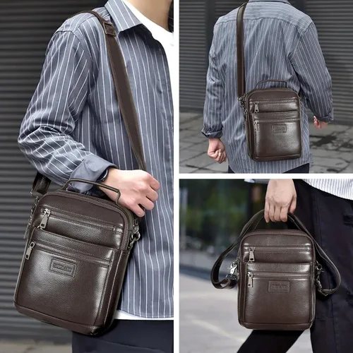 Vista 2 de Polare - Bolso de mensajero de cuero italiano de grano completo, estilo vintage, bolso cruzado al hombro, estilo casual, bolso de negocios