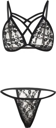Vista 5 de Women's 2 Piece Sexy Lace Mesh Sheer Bra and Panty Outfits Sexy Ladder Cut Out Underwear Babydoll Mini Bodysuit