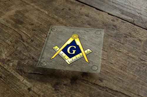 Vista 5 de Mason Masonic Live Better - Juego de 4 posavasos cuadrados de cristal, con logotipo
