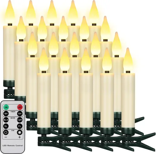 Vista 10 de 3 Piezas Velas de Árbol de Navidad Sin Llama con Control Remoto y Temporizador, Funcionan con Baterías con Llama Parpadeante 3D, Velas Cónicas de 7