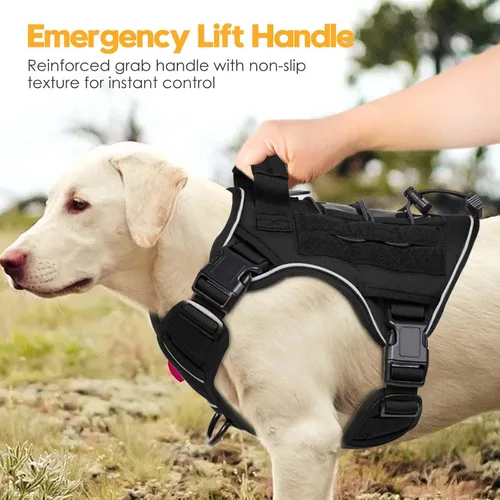 Vista 8 de Arnés táctico para perros grandes, chaleco reflectante ajustable sin tirones con sistema Molle, control de grado militar K9 para entrenamiento