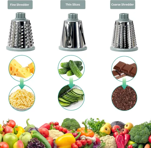 Vista 3 de Rallador de queso con asa, rallador de queso giratorio manual multifuncional - rallador de queso corta fácilmente zanahorias, papas, verduras