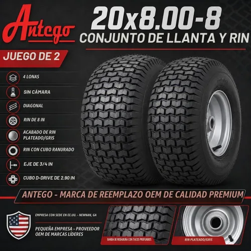 Vista 2 de Antego 20x8.00-8 Conjunto de neumáticos y ruedas para Husqvarna/Poulan, cantidad individual: 1