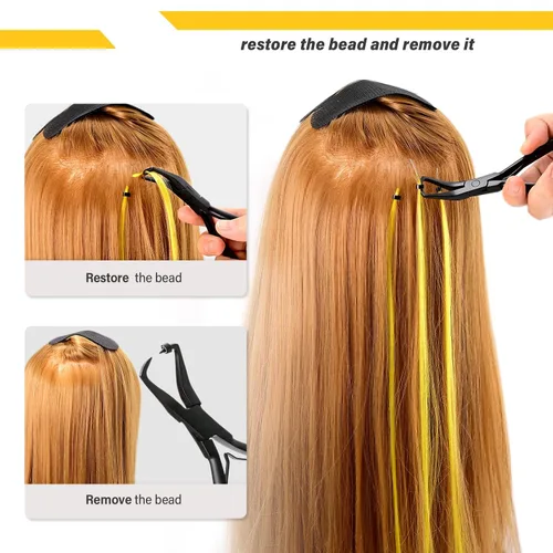 Vista 7 de Gomake Microlinks - Kit de extensiones de cabello, alicates para cerrar y quitar extensiones de cabello, gancho para tirar de microcuentas y Negro