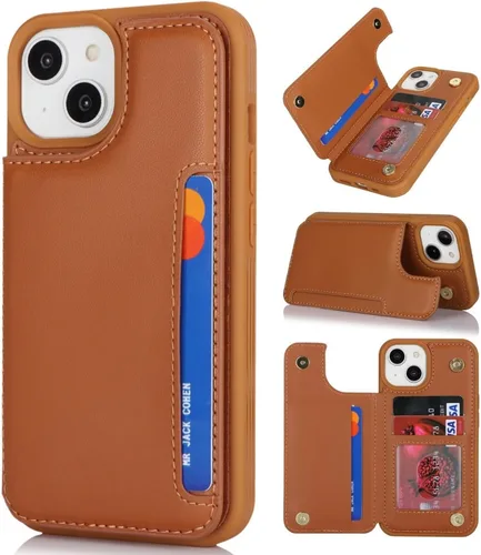 Vista 16 de iCoverCase Funda protectora de piel sintética compatible con iPhone 14 Plus con tarjetero, para mujeres y hombres, bloqueo RFID, funda protectora