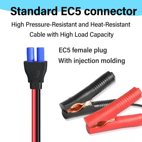 Vista 3 de Cable de Arranque EC5 de 10AWG con Abrazaderas de Batería, Clips de Cocodrilo de 12V a Conector EC5 Cable de Extensión de Carga para Arrancador