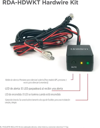 Vista 3 de Kit de cableado duro inteligente Uniden RDA-HDWKT para detector de radar con botón de silencio/marca y LED de alerta y de encendido R8w, R8, R7