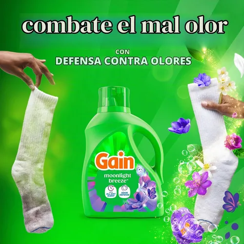Vista 3 de [Usado] Gain Detergente líquido para ropa con defensa del olor, aroma Moonlight Breeze, jabón de lavandería para lavadoras HE, 60 onzas líquidas, 45