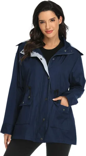 Vista 4 de Arthas - Chaqueta ligera de lluvia para mujer, impermeable, para exteriores, con capucha, ligera, talla grande, para niñas.