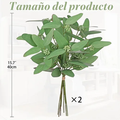 Vista 6 de DILATATA Tallos de Eucalipto Sintético Hojas de Eucalipto Sauce 14" Vegetación Sintética 16 Piezas Tallos de Vegetación Artificial para Arreglos