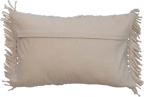 Vista 4 de Creative Co-Op Boho - Almohada lumbar de algodón tejido a mano con flecos, color marfil