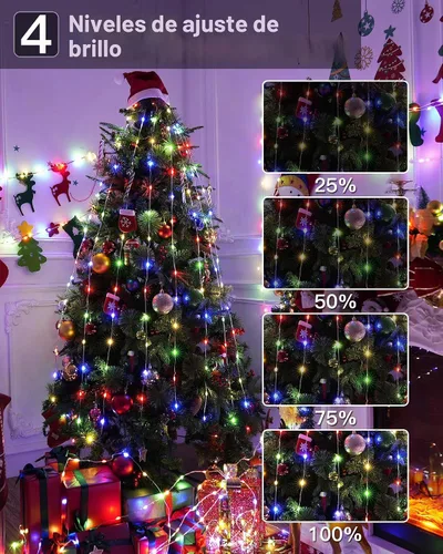 Vista 8 de Luces de Navidad para exteriores, 800 LED de 262 pies, luces de hadas multicolor IP67 impermeables, tira de luces enchufables con control remoto, 8