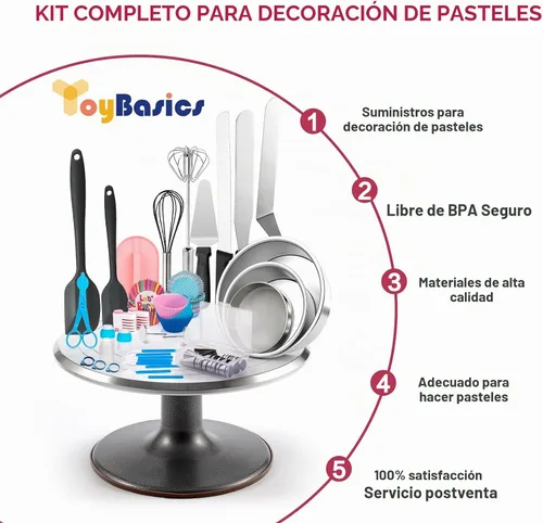 Vista 8 de Soporte giratorio y portador de pasteles de aleación de aluminio, kit de 268 piezas con 54 puntas de tubería, discos acrílicos para tartas, varias